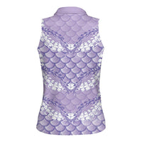 Lilac Mermaid Puakenikeni Maile Lei Women Sleeveless Polo Shirt LT01 - Polynesian Pride