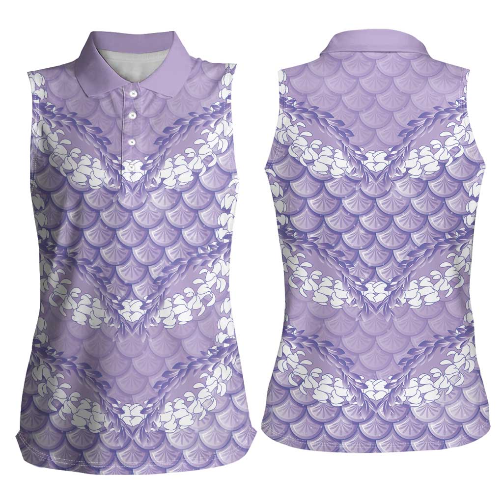 Lilac Mermaid Puakenikeni Maile Lei Women Sleeveless Polo Shirt LT01 - Polynesian Pride
