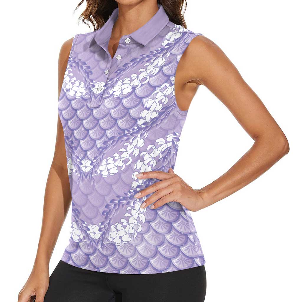 Lilac Mermaid Puakenikeni Maile Lei Women Sleeveless Polo Shirt LT01 - Polynesian Pride