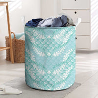 Light Turquoise Mermaid Puakenikeni Maile Lei Laundry Basket LT01 Turquoise - Polynesian Pride