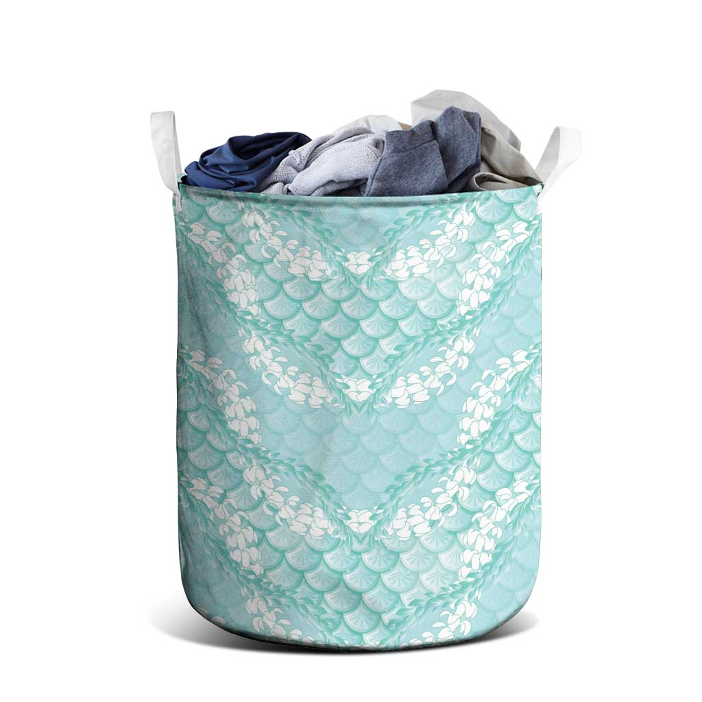 Light Turquoise Mermaid Puakenikeni Maile Lei Laundry Basket LT01 - Polynesian Pride