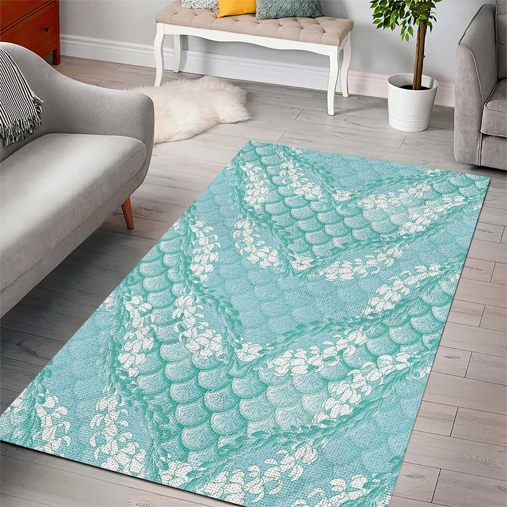 Light Turquoise Mermaid Puakenikeni Maile Lei Area Rug