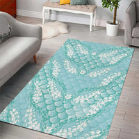 Light Turquoise Mermaid Puakenikeni Maile Lei Area Rug