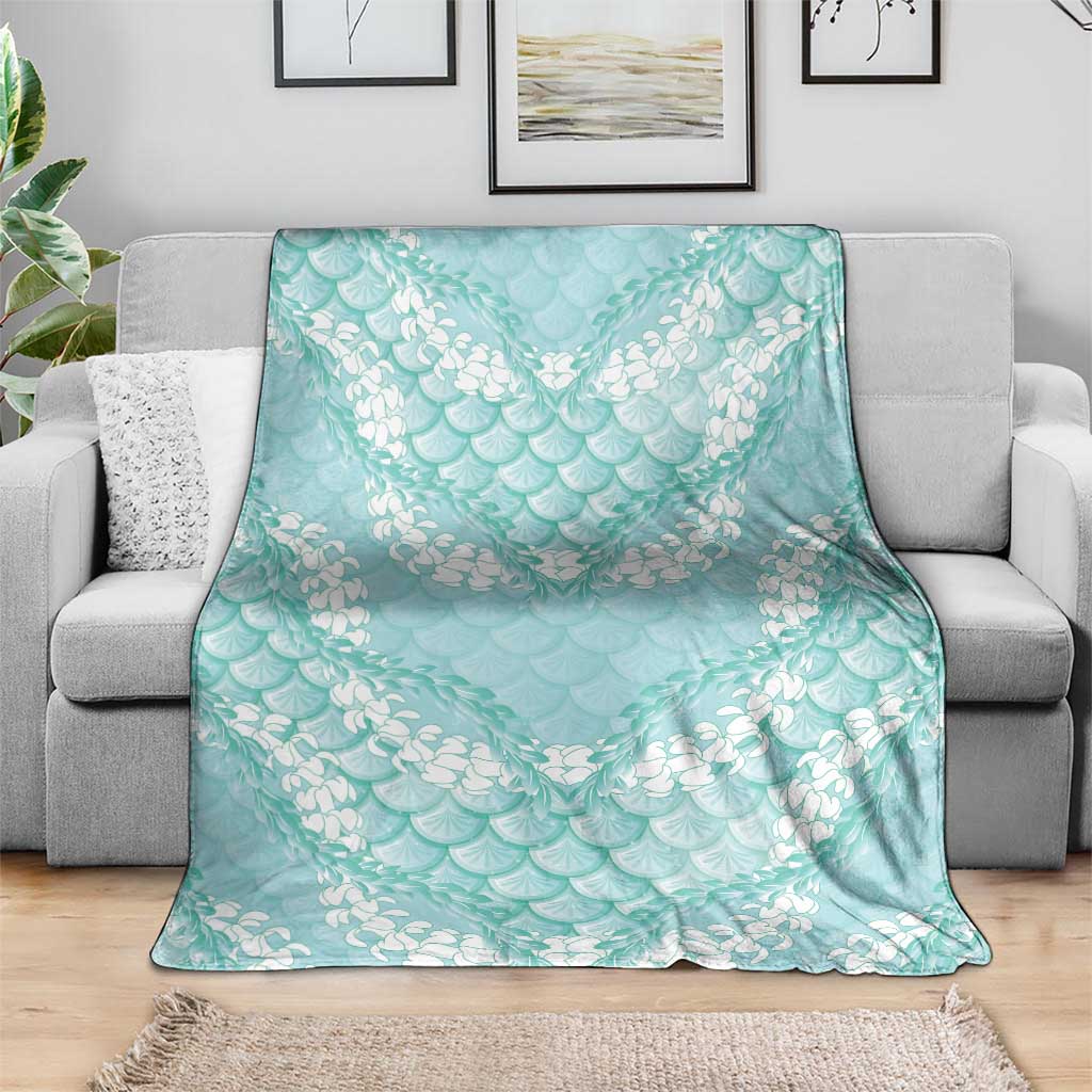 Light Turquoise Mermaid Puakenikeni Maile Lei Blanket