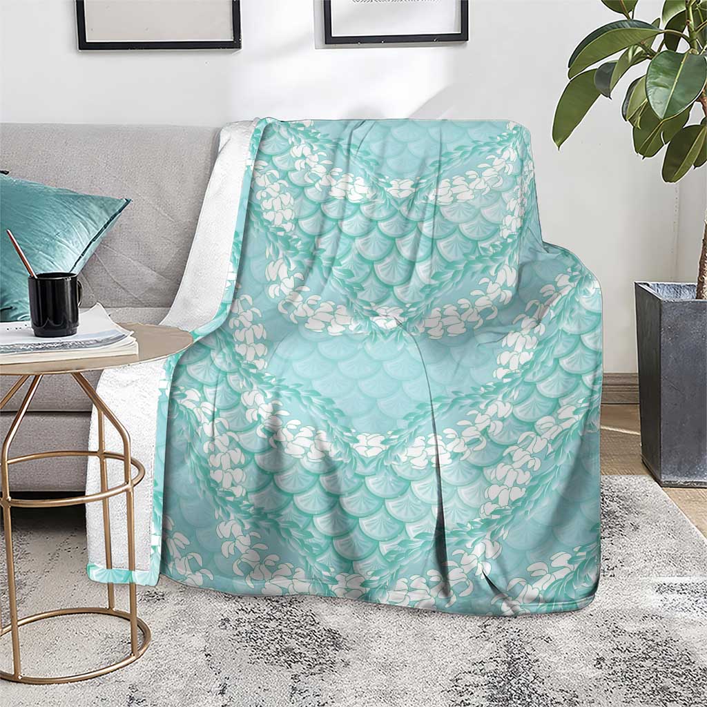 Light Turquoise Mermaid Puakenikeni Maile Lei Blanket