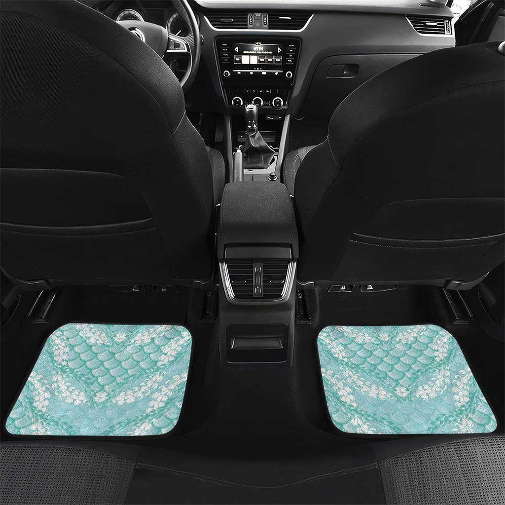 Light Turquoise Mermaid Puakenikeni Maile Lei Car Mats LT01 Set 2pcs - Back Turquoise - Polynesian Pride