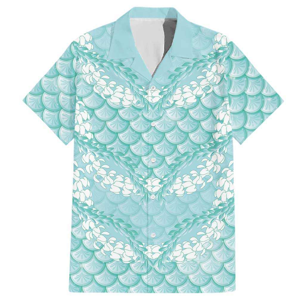 Light Turquoise Mermaid Puakenikeni Maile Lei Family Matching Mermaid Dress and Hawaiian Shirt LT01 Dad's Shirt - Short Sleeve Turquoise - Polynesian Pride
