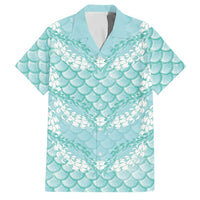 Light Turquoise Mermaid Puakenikeni Maile Lei Family Matching Summer Maxi Dress and Hawaiian Shirt LT01 Dad's Shirt - Short Sleeve Turquoise - Polynesian Pride