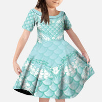 Light Turquoise Mermaid Puakenikeni Maile Lei Family Matching Tank Maxi Dress and Hawaiian Shirt LT01 Daughter's Dress Turquoise - Polynesian Pride