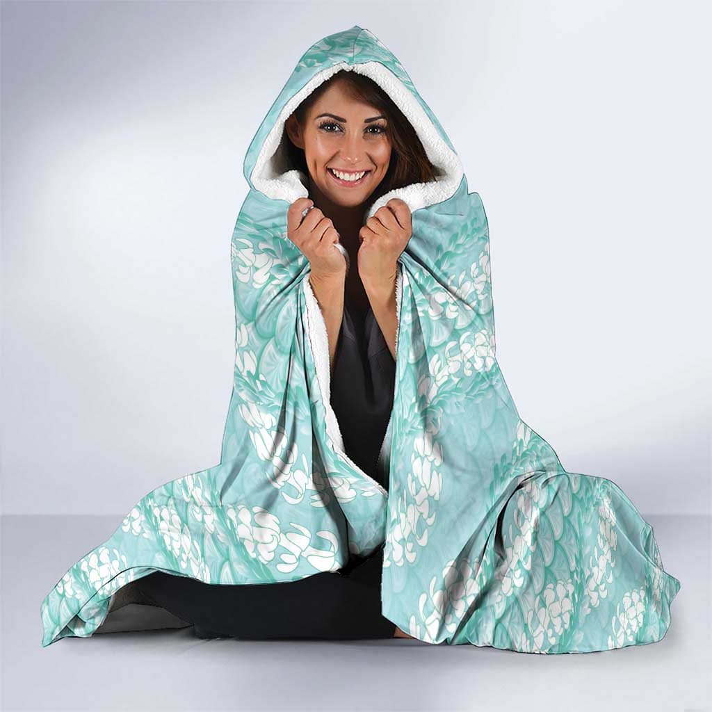 Light Turquoise Mermaid Puakenikeni Maile Lei Hooded Blanket