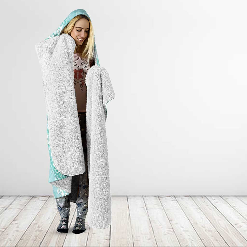 Light Turquoise Mermaid Puakenikeni Maile Lei Hooded Blanket