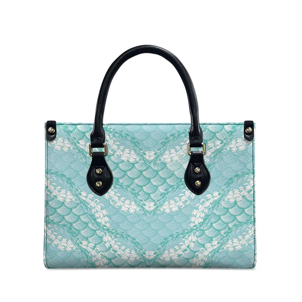 Light Turquoise Mermaid Puakenikeni Maile Lei Leather Bag