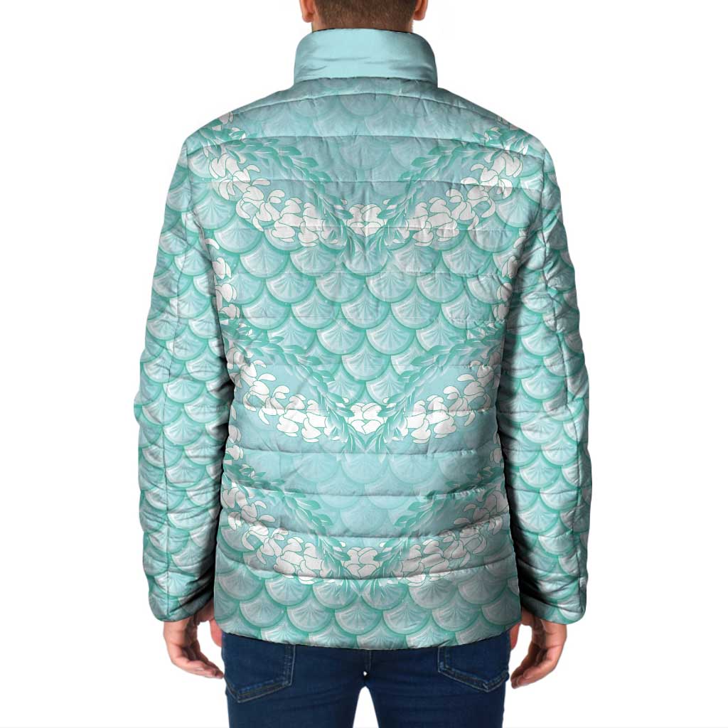 Light Turquoise Mermaid Puakenikeni Maile Lei Padded Jacket