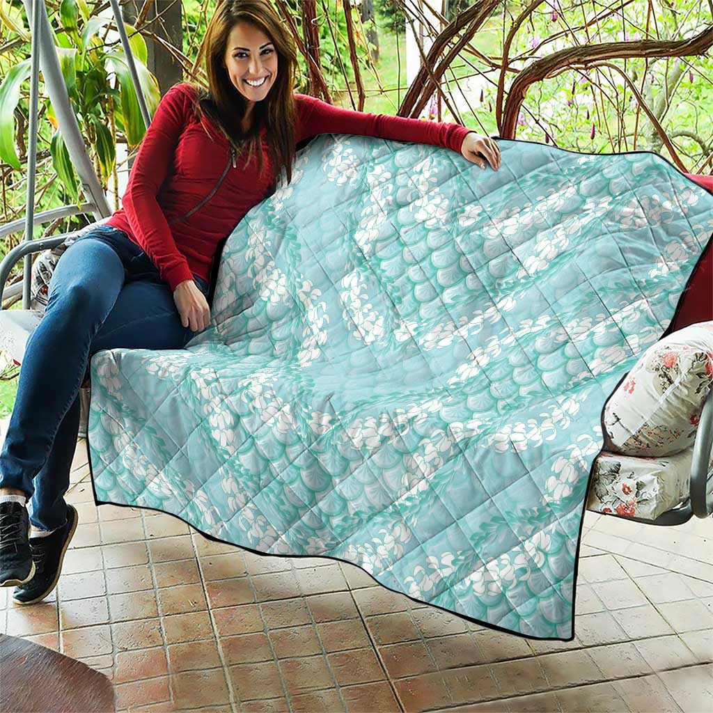 Light Turquoise Mermaid Puakenikeni Maile Lei Quilt