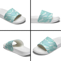 Light Turquoise Mermaid Puakenikeni Maile Lei Slide Sandals