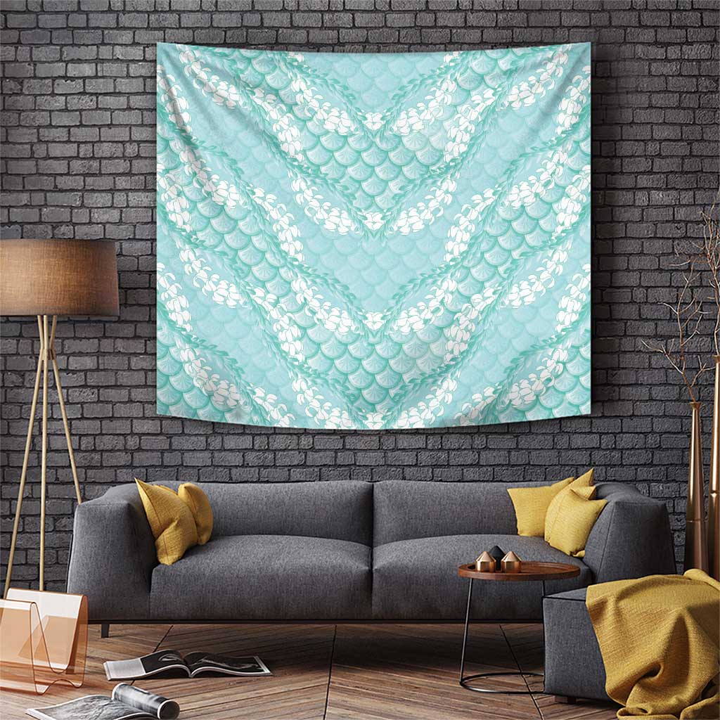Light Turquoise Mermaid Puakenikeni Maile Lei Tapestry
