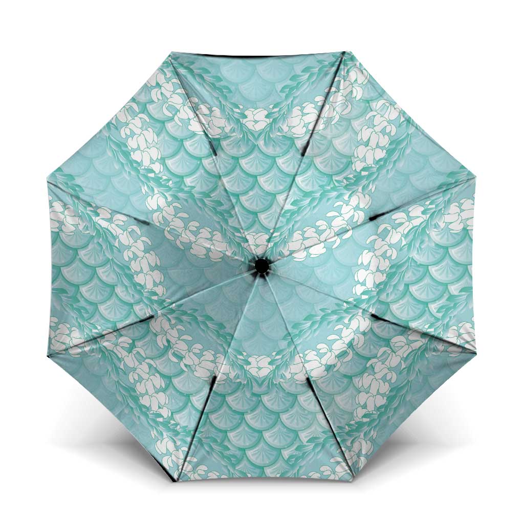 Light Turquoise Mermaid Puakenikeni Maile Lei Umbrella