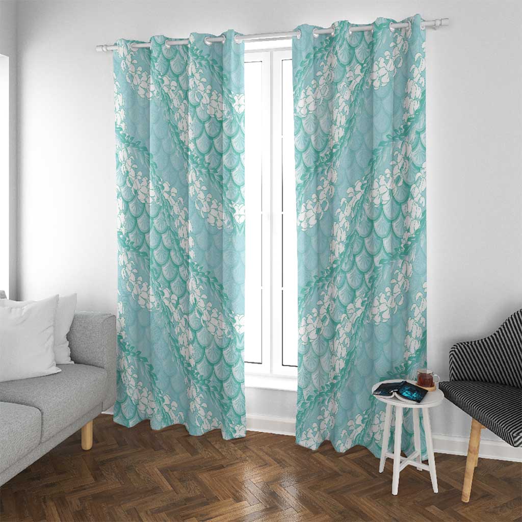 Light Turquoise Mermaid Puakenikeni Maile Lei Window Curtain