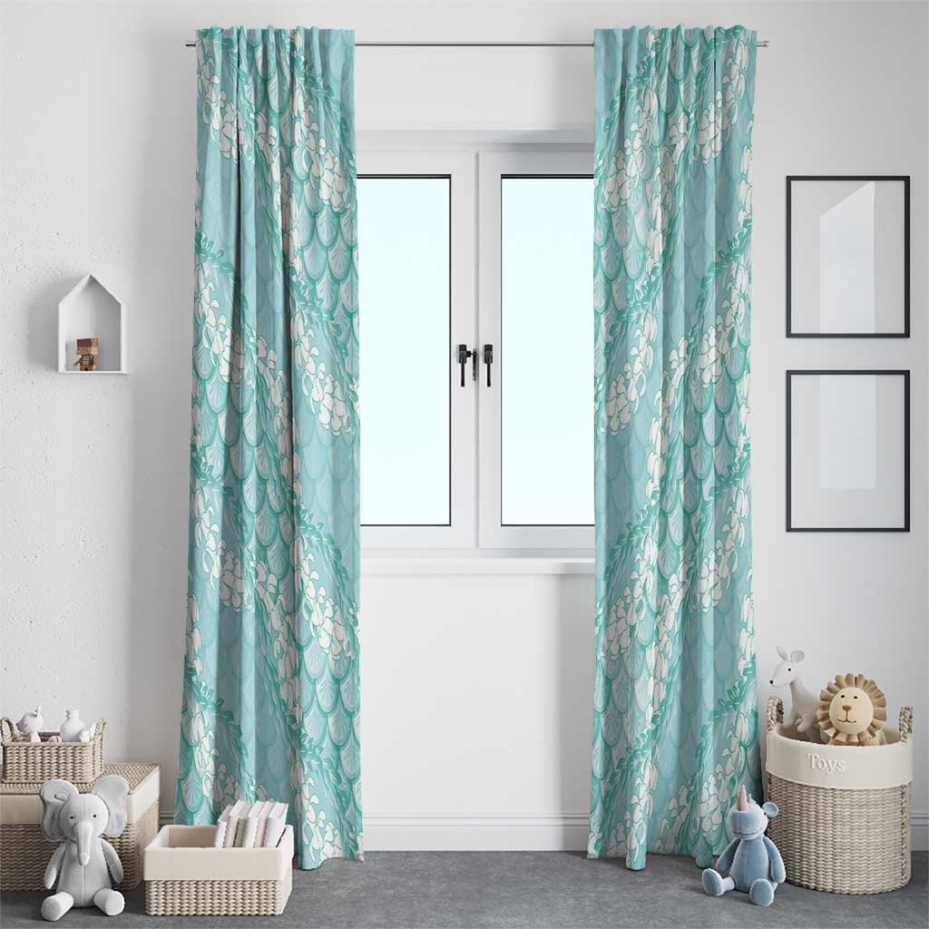 Light Turquoise Mermaid Puakenikeni Maile Lei Window Curtain