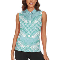 Light Turquoise Mermaid Puakenikeni Maile Lei Women Sleeveless Polo Shirt LT01 - Polynesian Pride