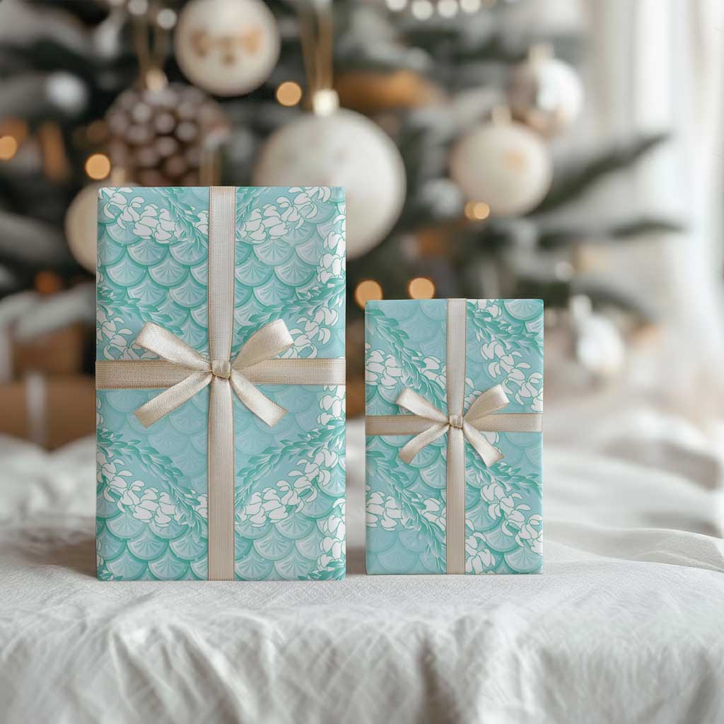 Light Turquoise Mermaid Puakenikeni Maile Lei Wrapping Paper