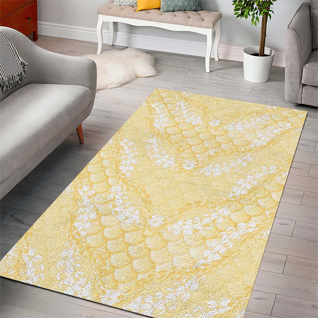 Pastel Yellow Mermaid Puakenikeni Maile Lei Area Rug