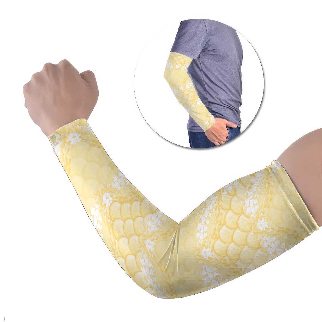 Pastel Yellow Mermaid Puakenikeni Maile Lei Arm Sleeves LT01 Set of 2 Yellow - Polynesian Pride