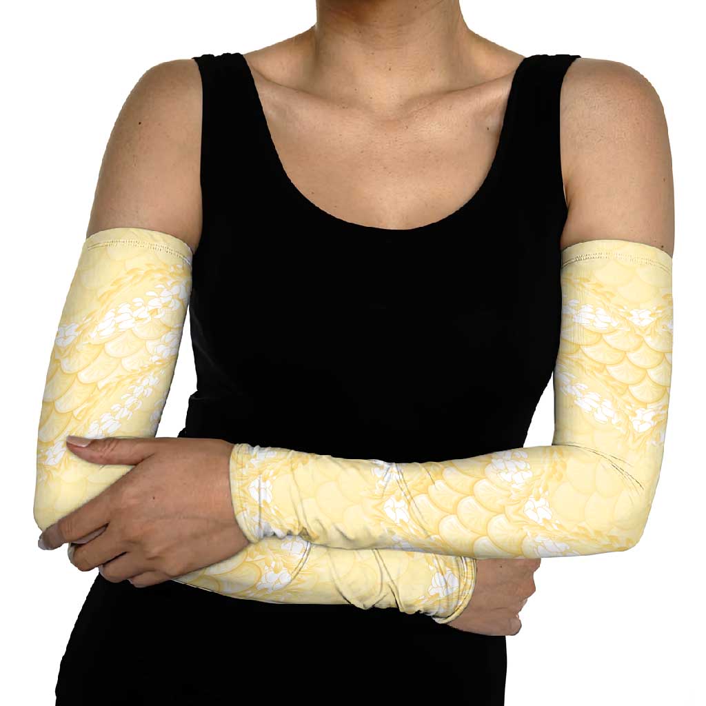 Pastel Yellow Mermaid Puakenikeni Maile Lei Arm Sleeves LT01 - Polynesian Pride