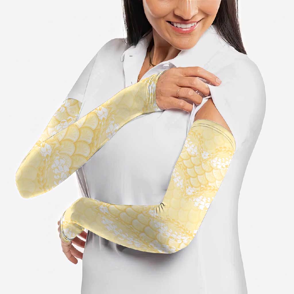 Pastel Yellow Mermaid Puakenikeni Maile Lei Arm Sleeves LT01 - Polynesian Pride