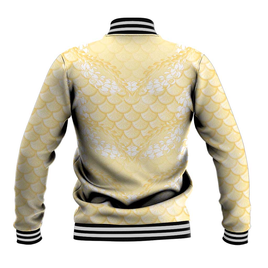 Pastel Yellow Mermaid Puakenikeni Maile Lei Baseball Jacket