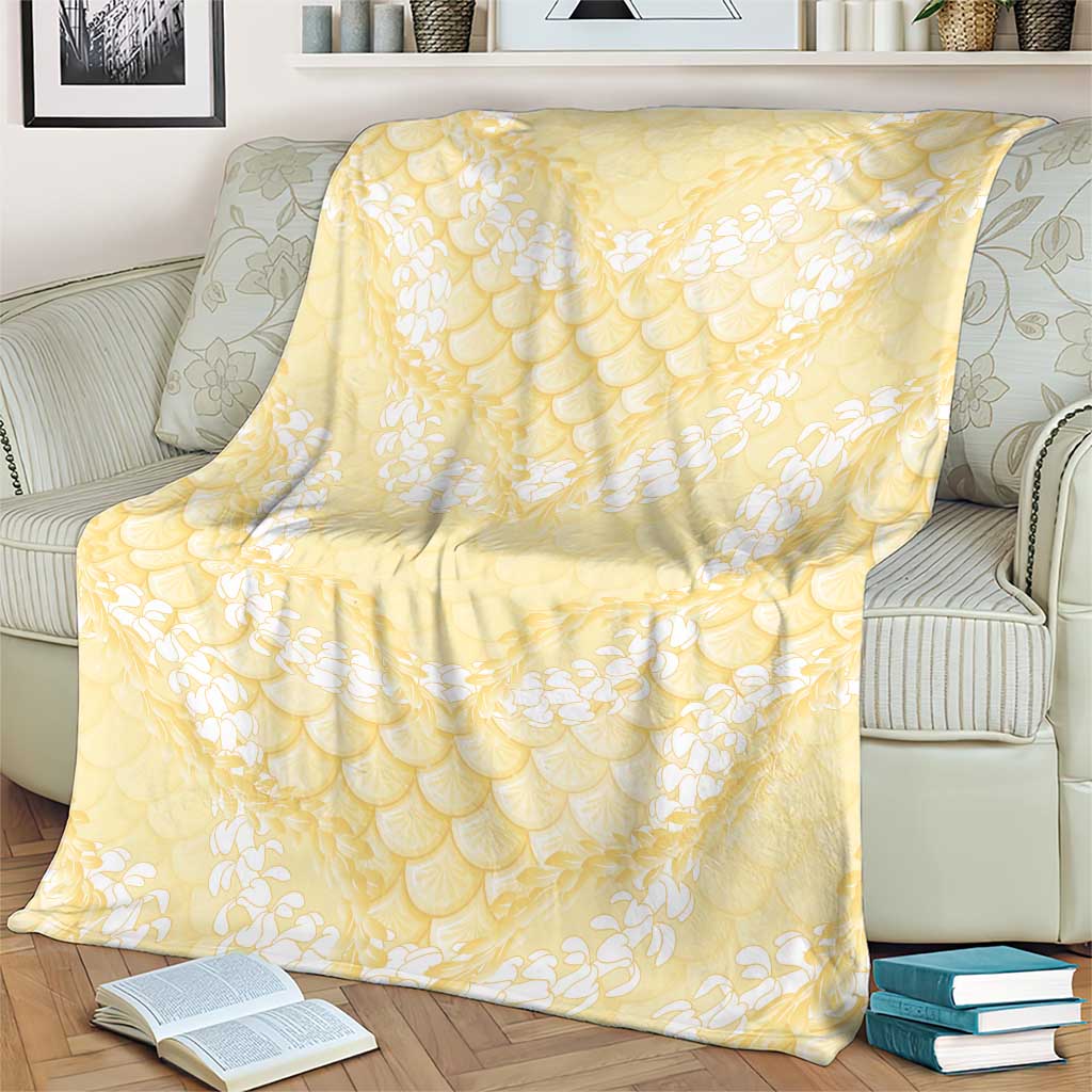 Pastel Yellow Mermaid Puakenikeni Maile Lei Blanket