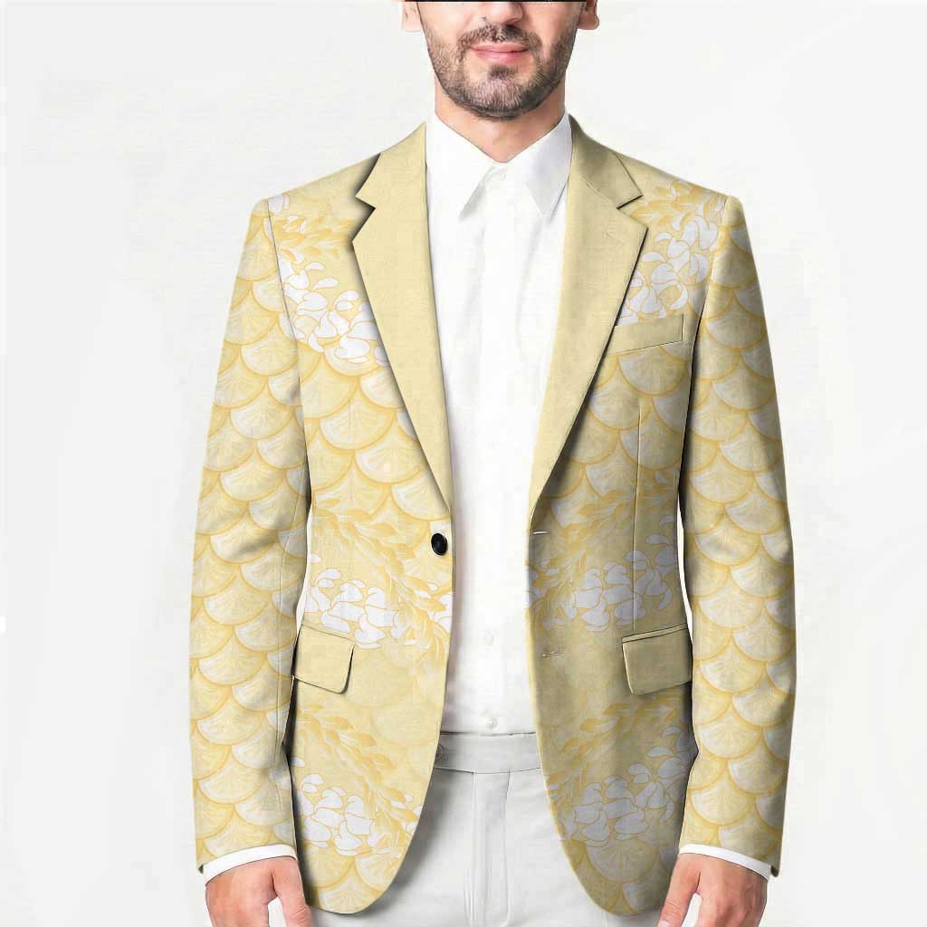 Pastel Yellow Mermaid Puakenikeni Maile Lei Blazer