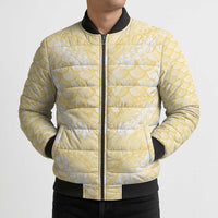 Pastel Yellow Mermaid Puakenikeni Maile Lei Bomber Puffer Jacket