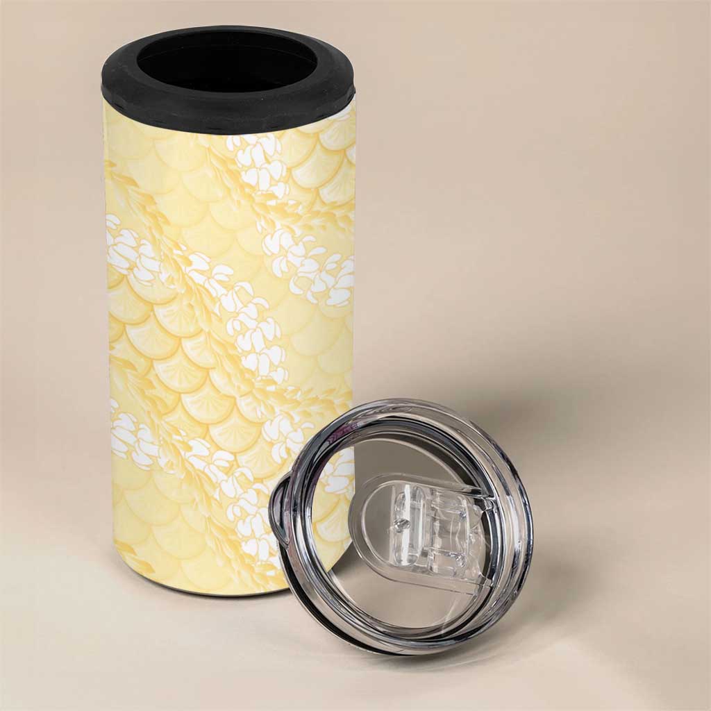 Pastel Yellow Mermaid Puakenikeni Maile Lei 4 in 1 Can Cooler Tumbler LT01 - Polynesian Pride