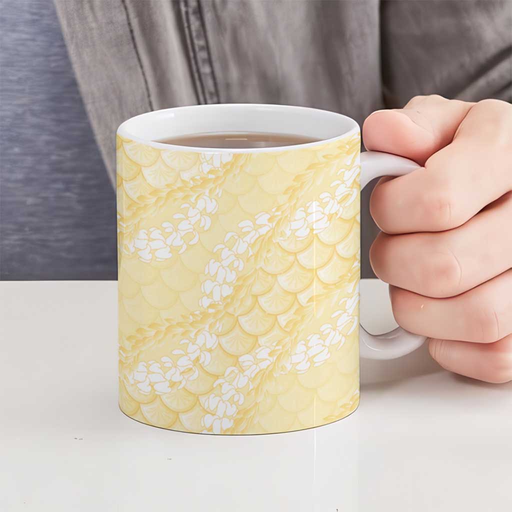 Pastel Yellow Mermaid Puakenikeni Maile Lei Ceramic Mug