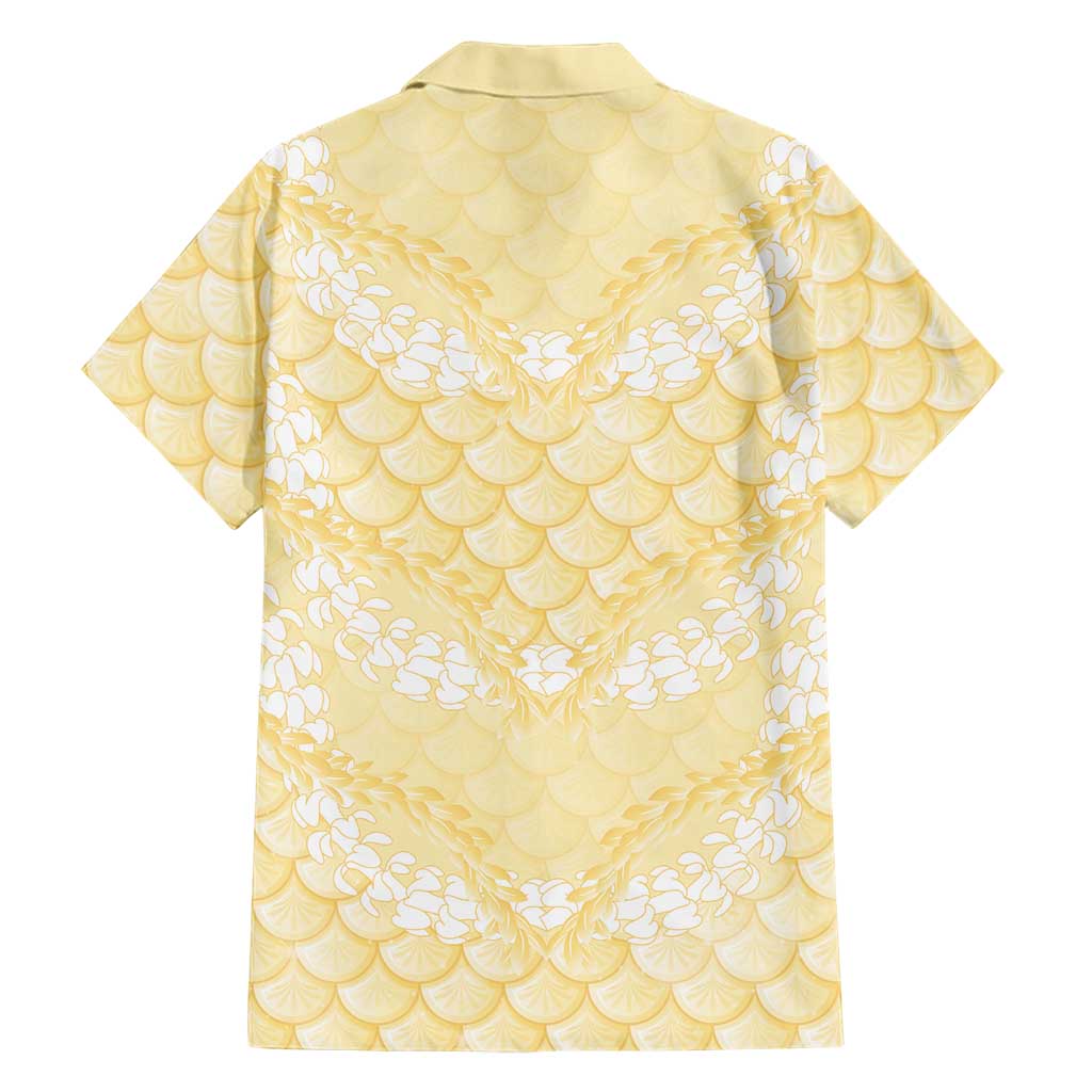 Pastel Yellow Mermaid Puakenikeni Maile Lei Family Matching Off Shoulder Maxi Dress and Hawaiian Shirt LT01 - Polynesian Pride