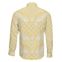 Pastel Yellow Mermaid Puakenikeni Maile Lei Family Matching Off Shoulder Short Dress and Hawaiian Shirt LT01 - Polynesian Pride