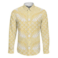 Pastel Yellow Mermaid Puakenikeni Maile Lei Family Matching Short Sleeve Bodycon Dress and Hawaiian Shirt LT01 Dad's Shirt - Long Sleeve Yellow - Polynesian Pride