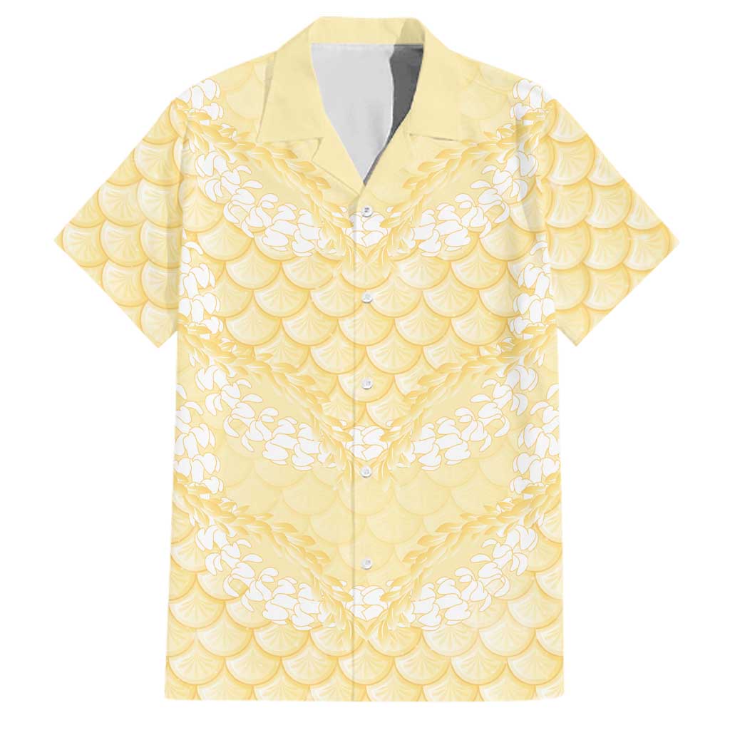 Pastel Yellow Mermaid Puakenikeni Maile Lei Family Matching Tank Maxi Dress and Hawaiian Shirt LT01 Dad's Shirt - Short Sleeve Yellow - Polynesian Pride