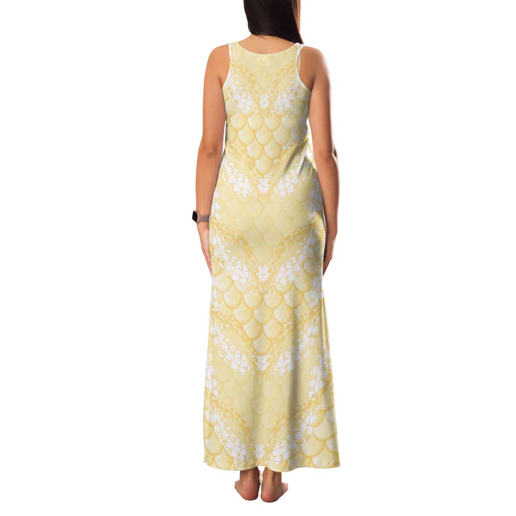 Pastel Yellow Mermaid Puakenikeni Maile Lei Family Matching Tank Maxi Dress and Hawaiian Shirt LT01 - Polynesian Pride