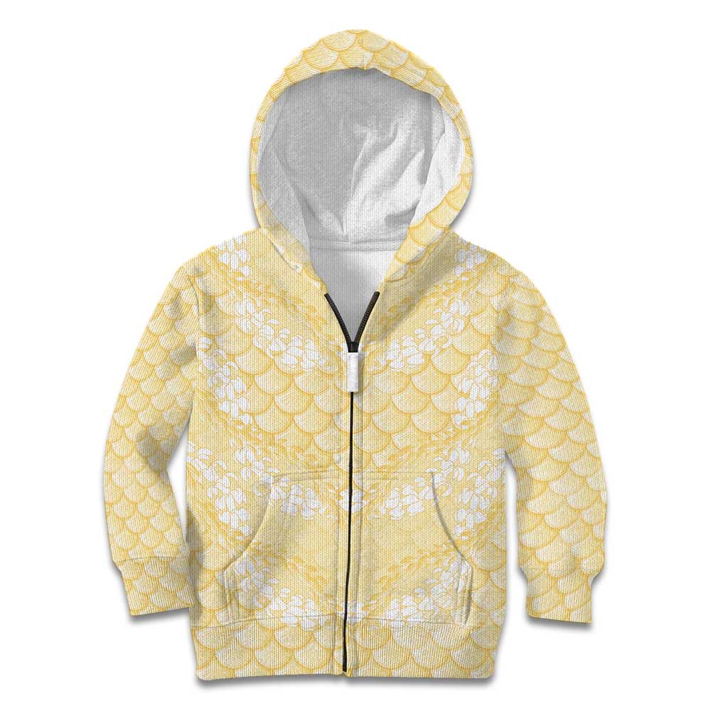 Pastel Yellow Mermaid Puakenikeni Maile Lei Kid Hoodie LT01 Zip Hoodie Yellow - Polynesian Pride