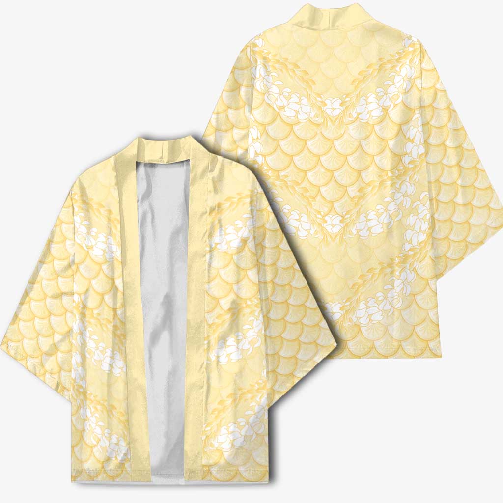 Pastel Yellow Mermaid Puakenikeni Maile Lei Kimono