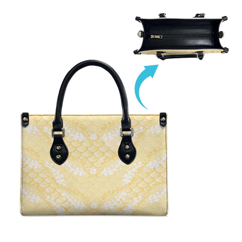 Pastel Yellow Mermaid Puakenikeni Maile Lei Leather Bag