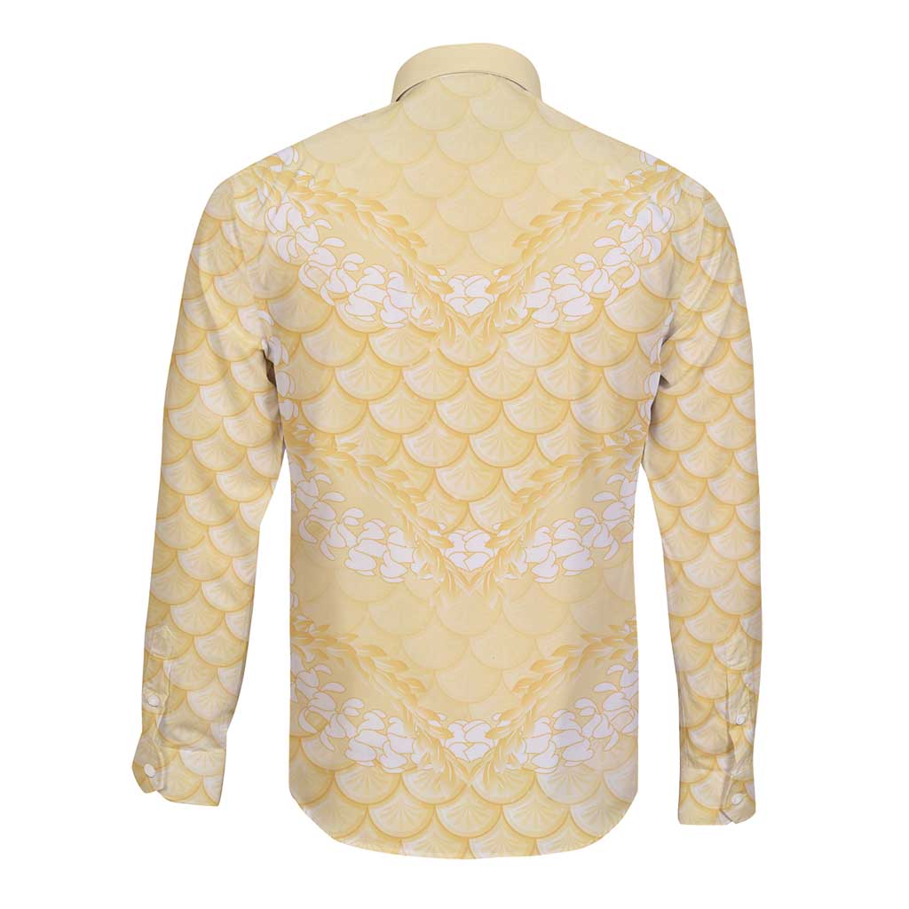 Pastel Yellow Mermaid Puakenikeni Maile Lei Long Sleeve Button Shirt