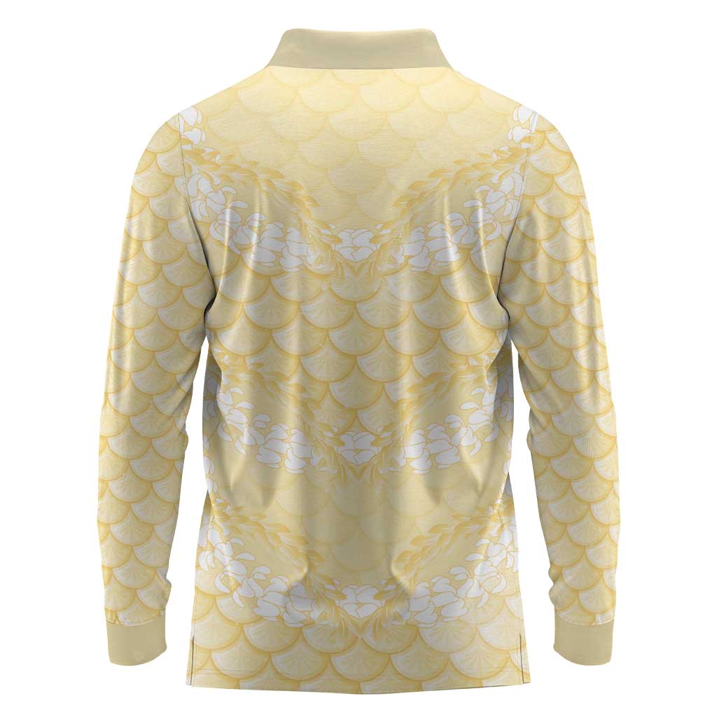 Pastel Yellow Mermaid Puakenikeni Maile Lei Long Sleeve Polo Shirt