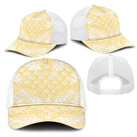 Pastel Yellow Mermaid Puakenikeni Maile Lei Mesh Trucker Cap