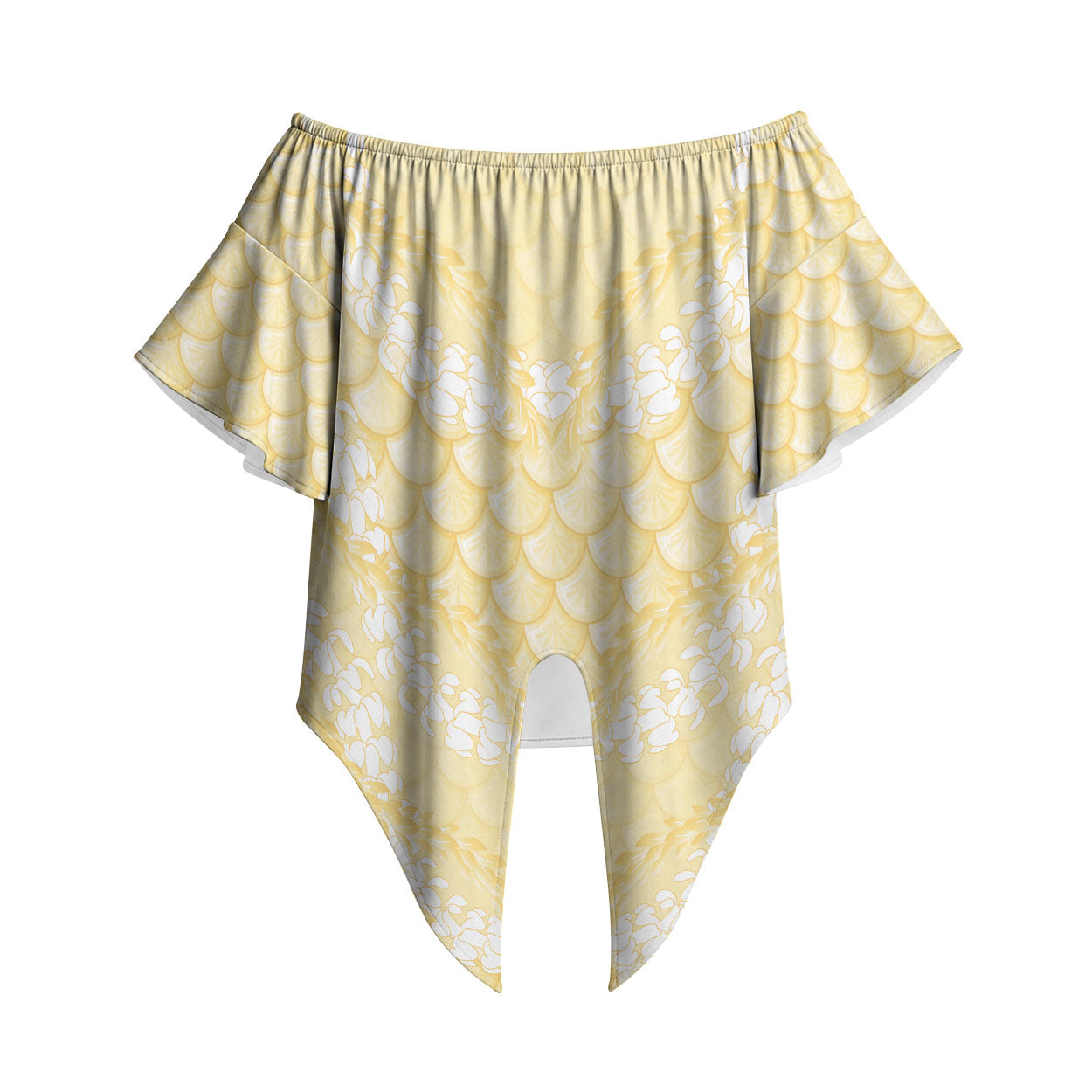 Pastel Yellow Mermaid Puakenikeni Maile Lei Off Shoulder Wrap Waist Top LT01 Yellow - Polynesian Pride