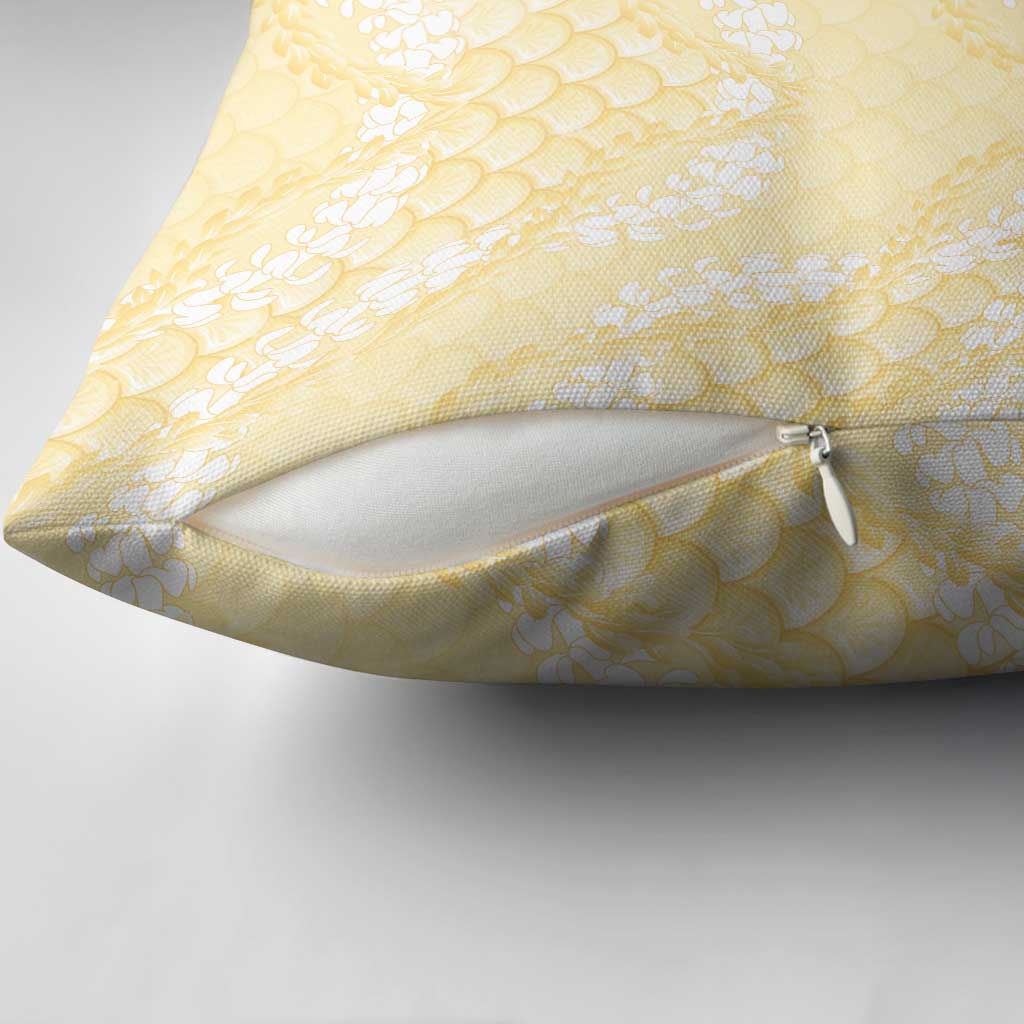 Pastel Yellow Mermaid Puakenikeni Maile Lei Pillow Cover