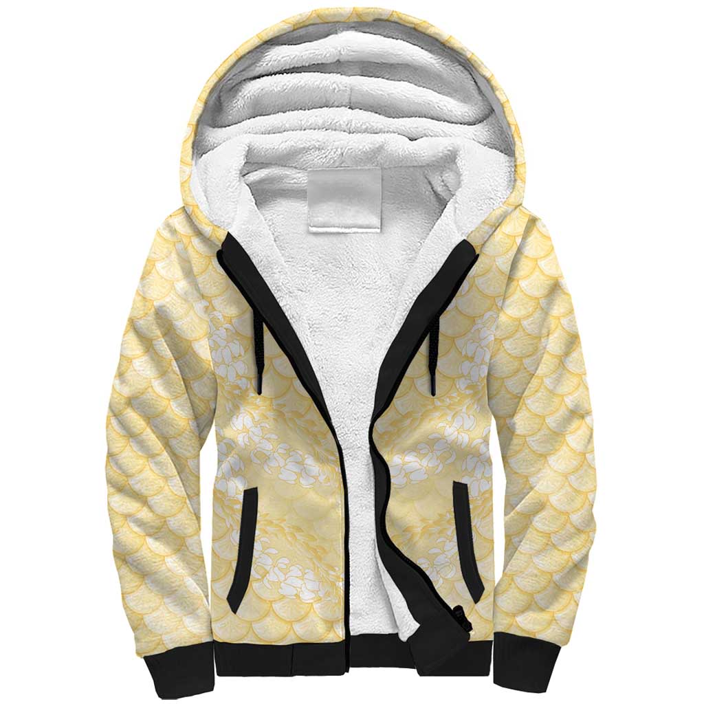 Pastel Yellow Mermaid Puakenikeni Maile Lei Sherpa Hoodie
