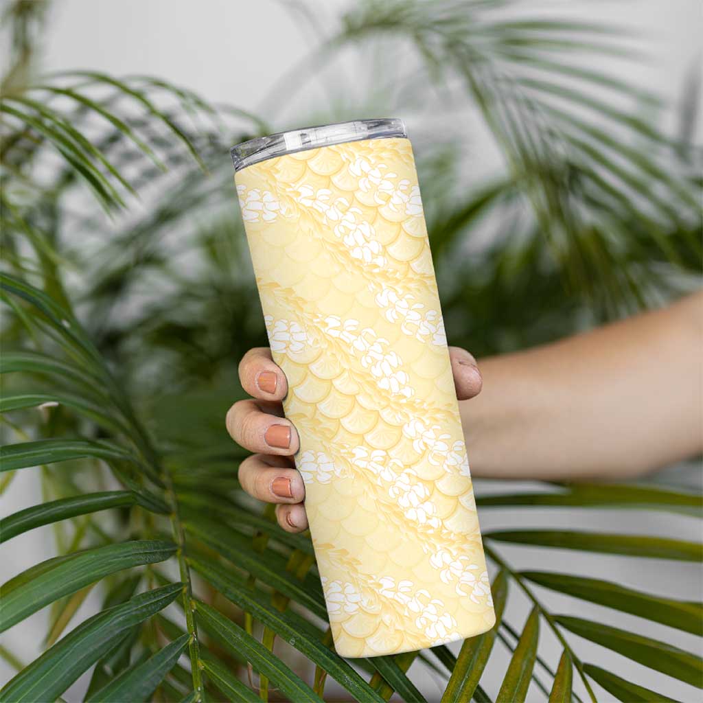 Pastel Yellow Mermaid Puakenikeni Maile Lei Skinny Tumbler LT01 - Polynesian Pride